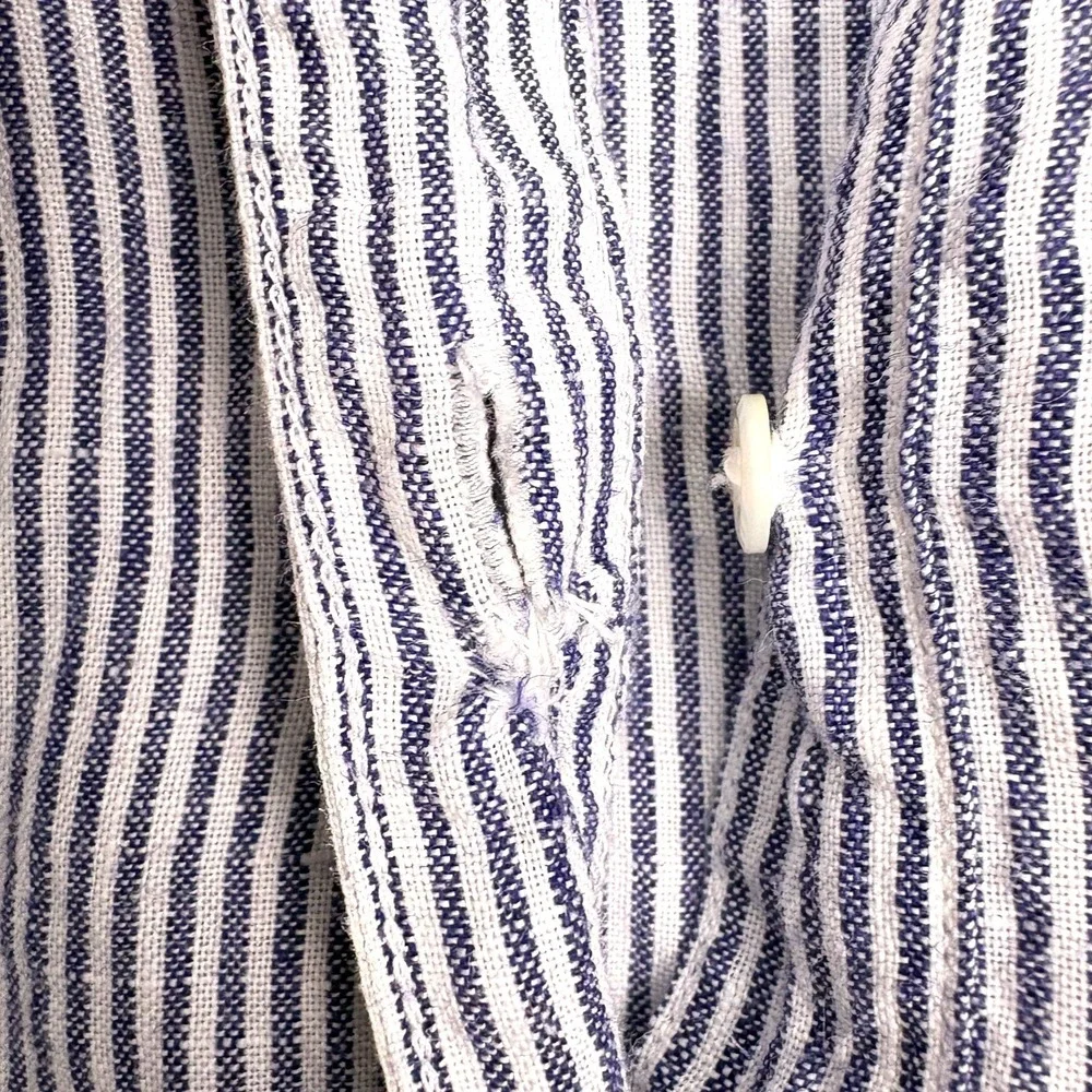 LL Bean Premium Washable Linen Button Up Shirt Womens Sz L White Blue Tunic - Picture 10 of 16